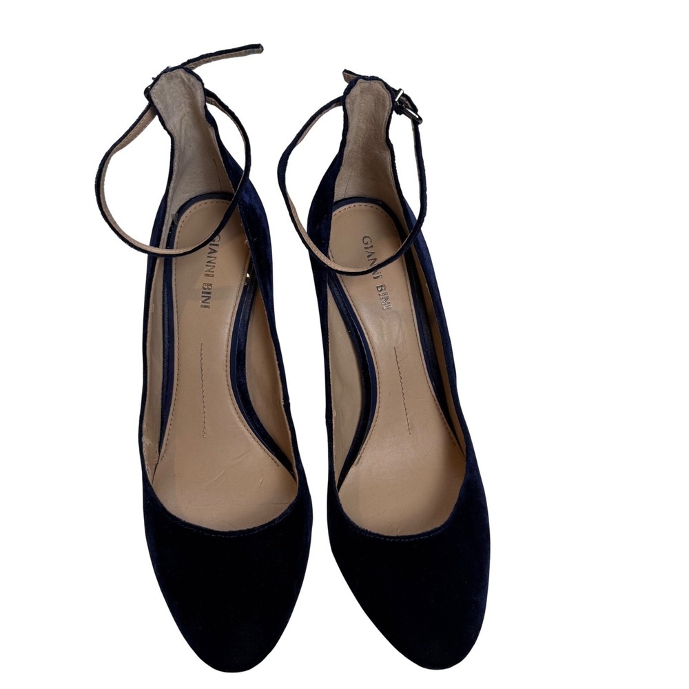 Gianni Bini Navy Blue Velvet Ankle‎ Strap Block Heel Pumps Womens Size 9M